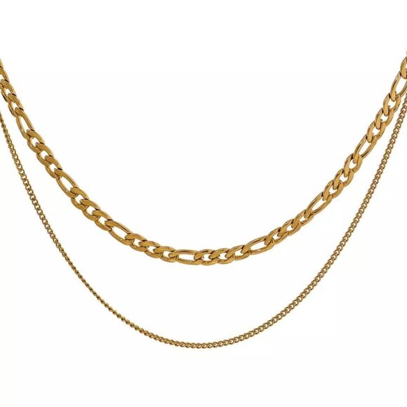 Stainless Steel Double Layered Chain Necklace 20” inch Length - Picture 1 of 5